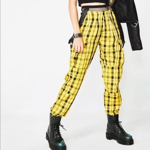 dolls kill yellow plaid cargo pants